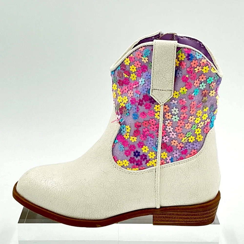 Steve Madden Girls Size 13 Boots Bone Floral Sequin NEW Peek Little Kids $65